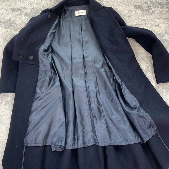 SJSJ Double Breasted Pea Coat Deep Navy Blue Angora Mink Wool Sz M - Picture 7 of 11